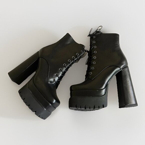 Platform Lug Boots Chunky Block High Heel Ankle Lace Up Boots Size 8 - Picture 1 of 7